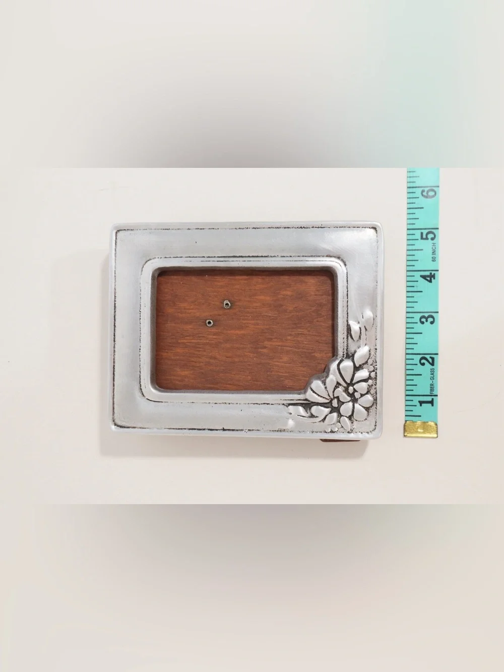 Vintage Mexican Pewter Picture Frame Floral & Leaves corner Handmade 5x6